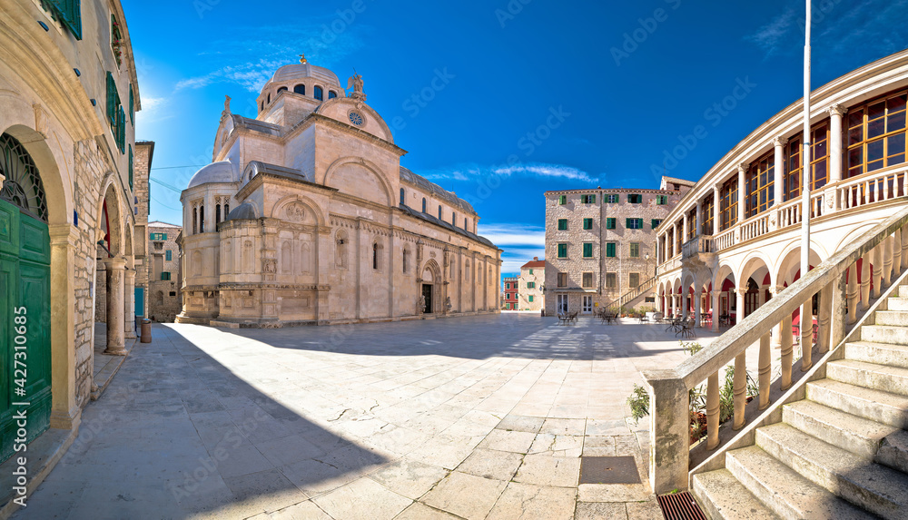 Town of Sibenik cathedral of st James square panorama, UNESCO world heritage site