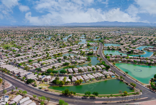 Fototapeta Naklejka Na Ścianę i Meble -  Overlooking view of a small town a Avondale in the desert of Arizona