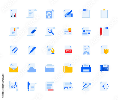 Office and management document icons set for personal and business use. Vector illustration icons for graphic and web design, app development, management, marketing material and business presentation.
