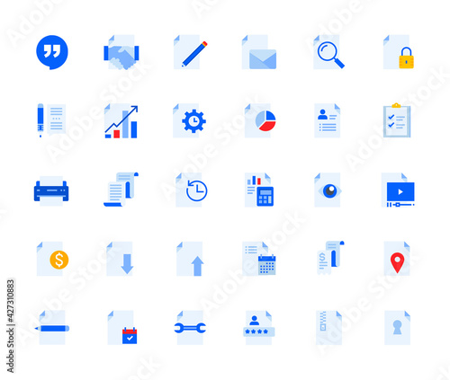 Business document icons set for personal and business use. Vector illustration icons for graphic and web design, app development, management, marketing material and business presentation. 