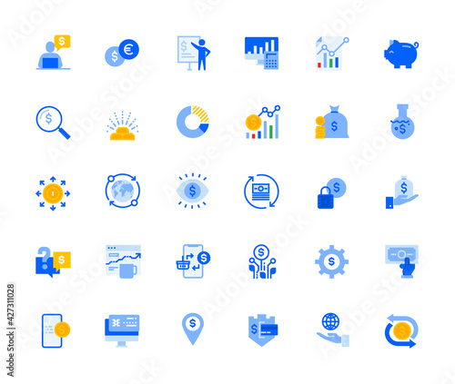 Finance icons set for personal and business use. Vector illustration icons for graphic and web design, app development, marketing material and business presentation.