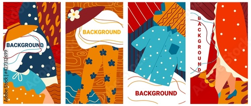 Clothing background, fashion texture, red pea, hat accessories, decoration collection, design, cartoon style vector illustration.