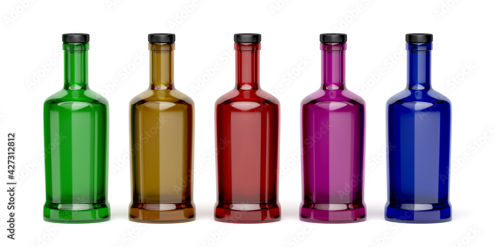 Glass bottles with different colors on white background Glass bottles with different colors on white background