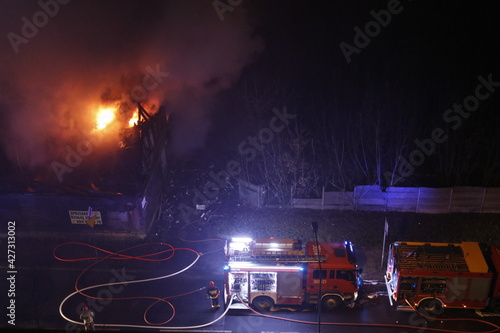 Fire fighting at night by firefighters