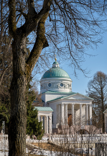 Moscow, Russia - 03.29.2021: Archangelskoe park. St. Nicholas orthodox church of 19th century photo