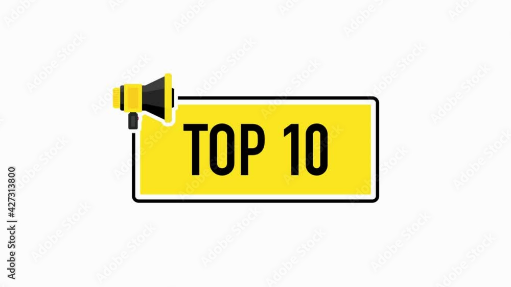 Top 5 yellow sign with megaphone. Design in Flat Style on white background. Motion graphic. Top 5 yellow sign with megaphone. Design in Flat Style on white background. Motion graphic.