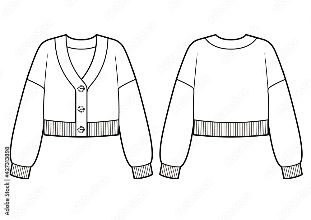 Knitted crop cardigan fashion flat sketch template Stock Vector | Adobe ...