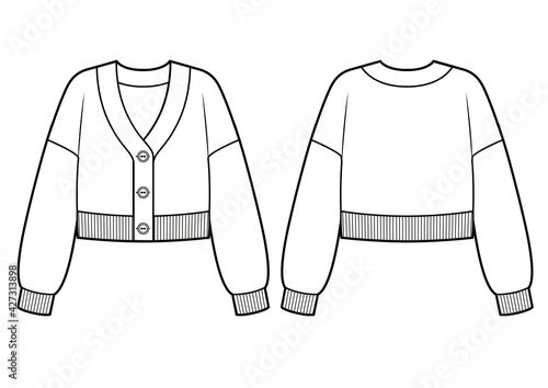 Knitted crop cardigan fashion flat sketch template