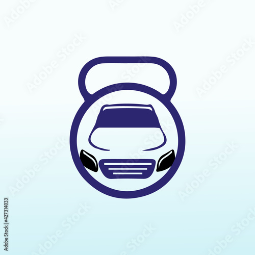 Car with fitness dumbbell icon logo design.