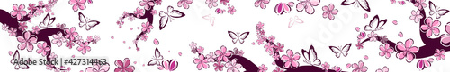 Fototapeta Naklejka Na Ścianę i Meble -  A branch of sakura with falling petals. Horizontal banner. Vector illustration