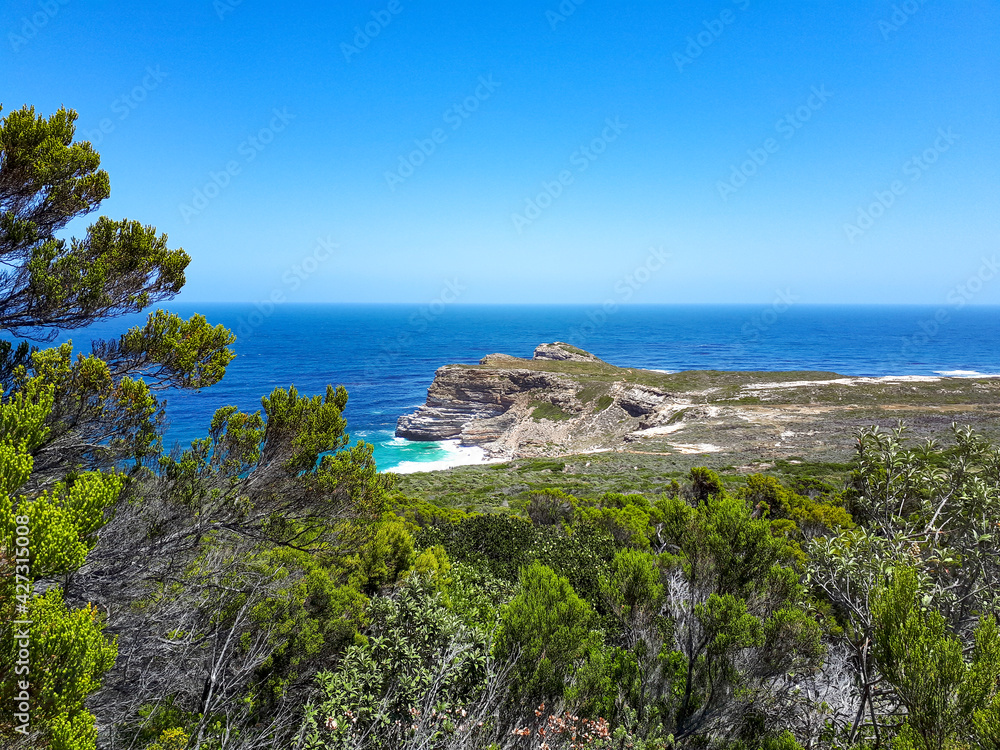 Landscape photography at the Cape of Good Hope with mountains and the coasline of South Africa