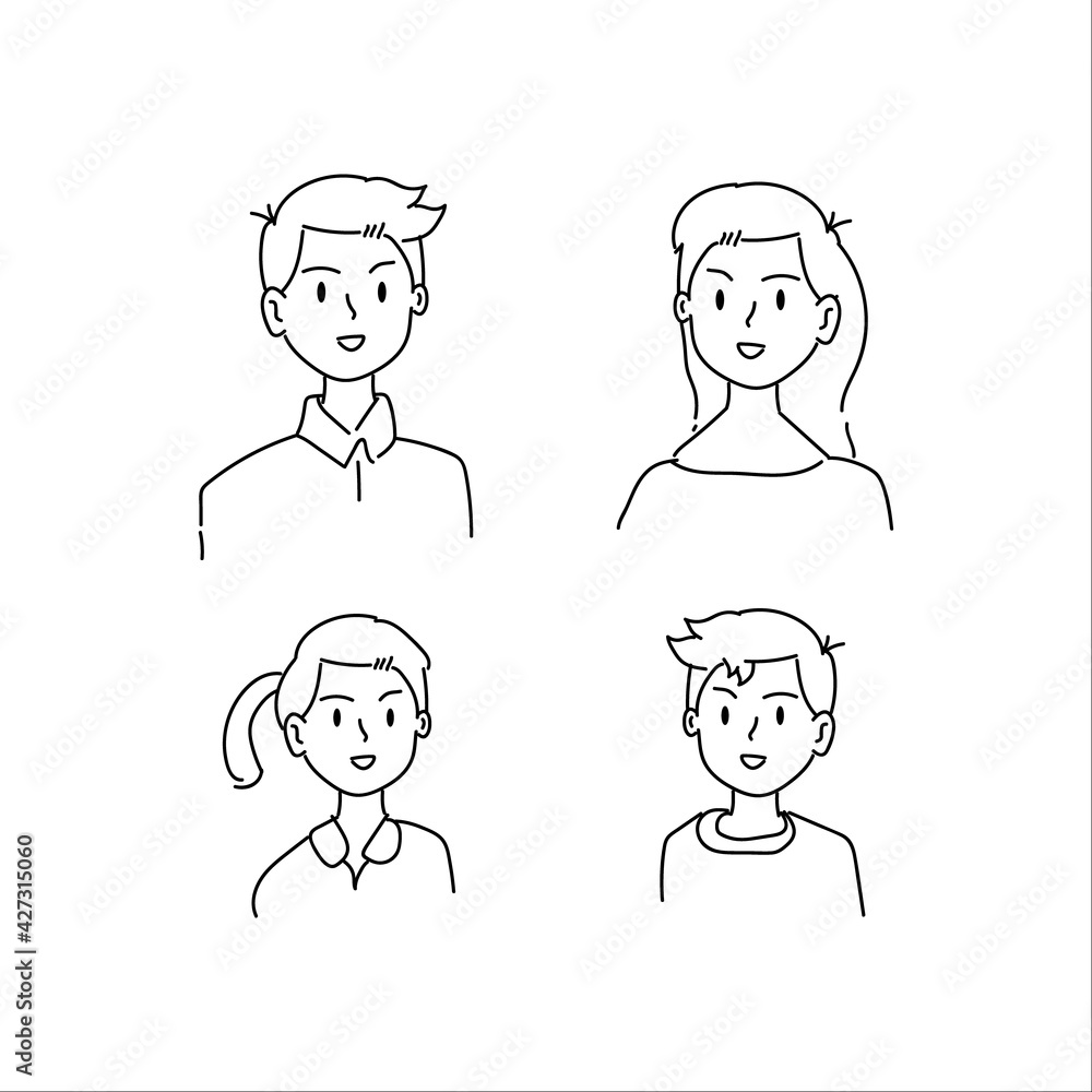 Line art character design family isolated on white background Line art character design family isolated on white background