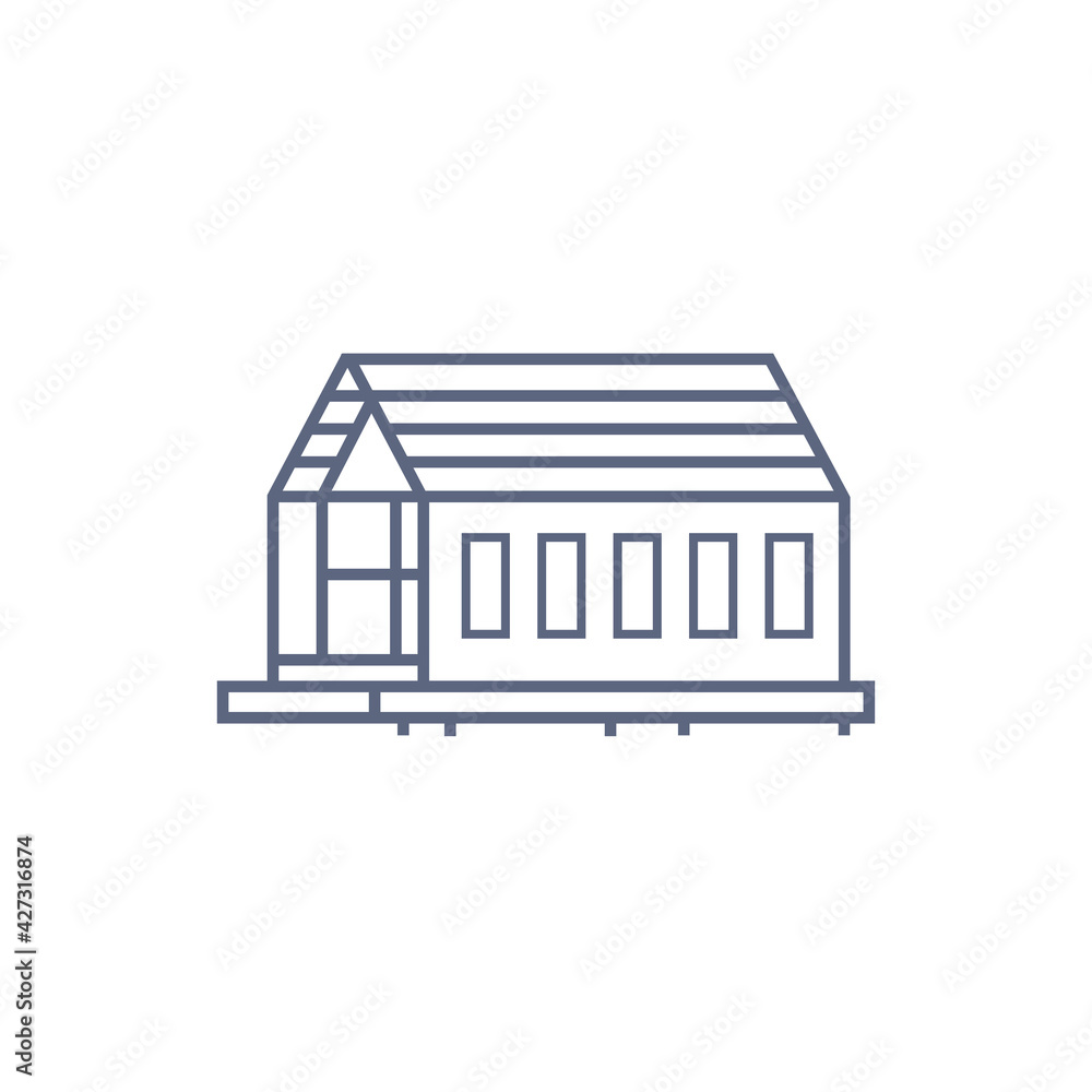 Barn house line icon - village house or wooden cabin in linear style on white background. Vector illustration. Barn house line icon - village house or wooden cabin in linear style on white background. Vector illustration.