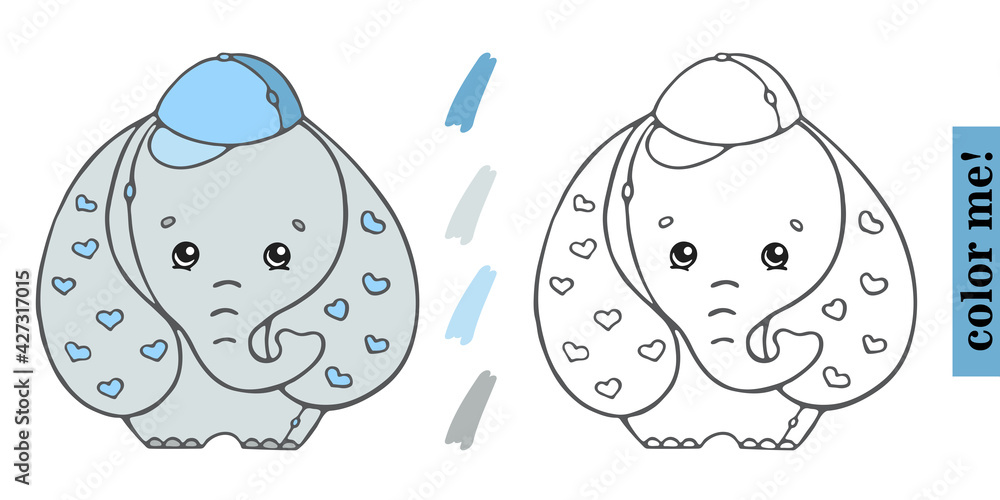 Cute Elephant with bow Vector Illustration. Coloring Book for children ...