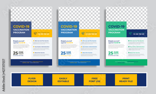 Covid-19 vaccination program flyer template Vector Premium