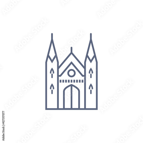 Cathedral line icon - catholic chapel simple linear pictogram on white background. Vector illustration.