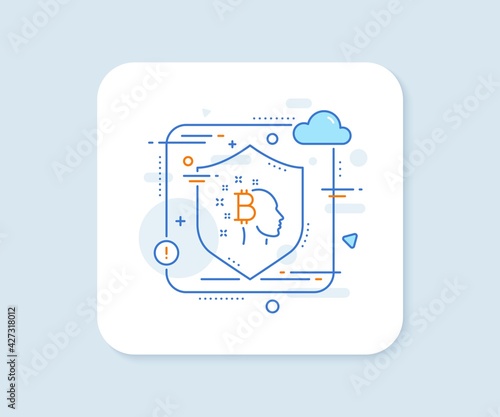 Bitcoin think line icon. Abstract vector button. Cryptocurrency head sign. Crypto money symbol. Bitcoin think line icon. Protect shield concept. Vector © blankstock