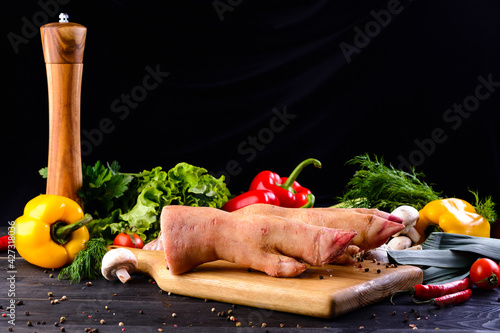Photography Raw pork legs, raw pork leg meat for cooking with copy space background