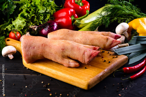 Canvas Print Raw pork legs, raw pork leg meat for cooking