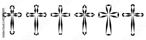 Vector collection of black ink or paint religion or faith cross symbol set isolated on white background. Abstract christian religious belief or faith art illustration for orthodox or catholic design