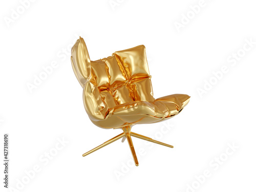 The golden chair is insulated against a white background. 3d render