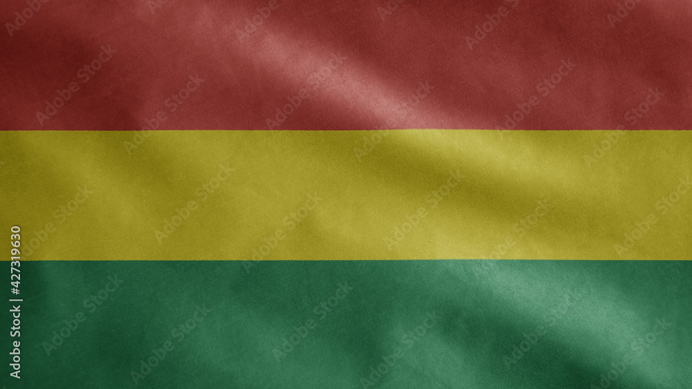 Bolivian flag waving in the wind. Close up of Bolivia banner blowing, soft silk.