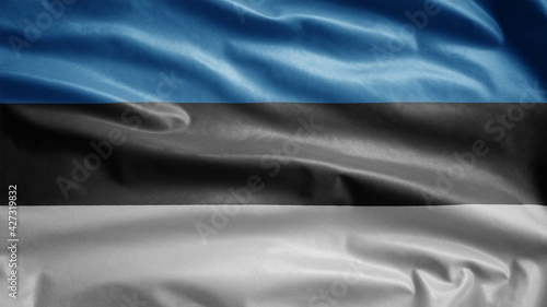 Fototapeta Naklejka Na Ścianę i Meble -  Estonian flag waving in the wind. Close up of Estonia banner blowing soft silk.