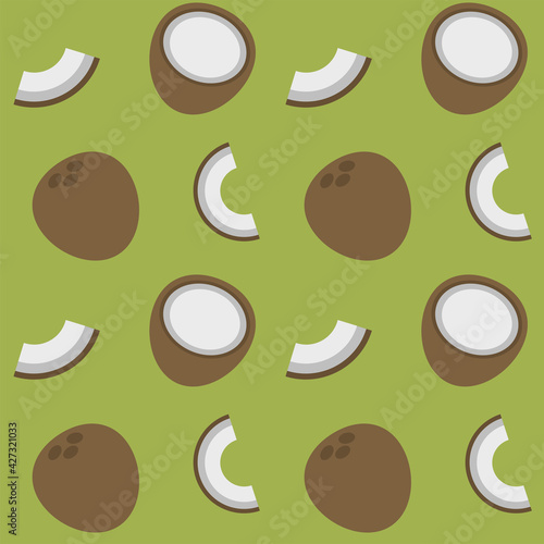 Textile coconut pattern background with fruit. Cut food illustration for fabric, cards, wallpaper.