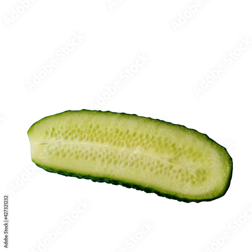 Raw cucumber, slice isolated on white background.