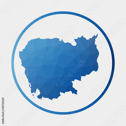 Cambodia icon. Polygonal map of the country in gradient ring. Round low poly Cambodia sign. Vector illustration.
