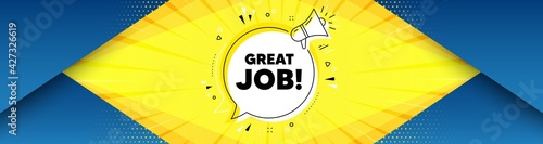 Great job symbol. Background with offer speech bubble. Recruitment agency sign. Hire employees. Best advertising coupon banner. Great job badge shape message. Abstract yellow background. Vector