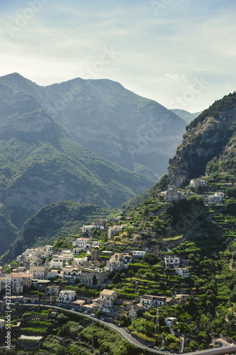 view of a mountain town in Italy, Amalfi Coast