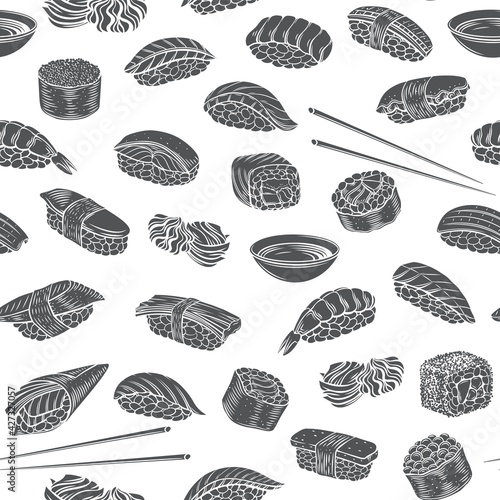 Sushi rolls seamless pattern