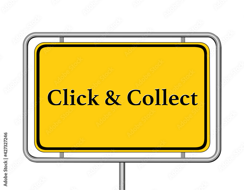 Click & Collect Schild in gelb,
Vektor Illustration isoliert auf weißem Hintergrund
Click & Collect Schild in gelb,
Vektor Illustration isoliert auf weißem Hintergrund
