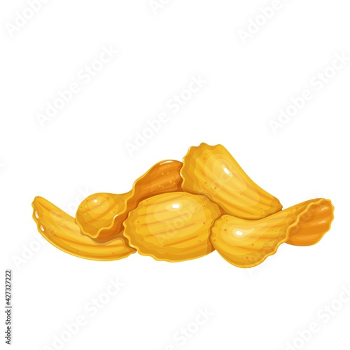 Ripples potato chips vector illustration. Pile crispy potato snack isolated on white background.