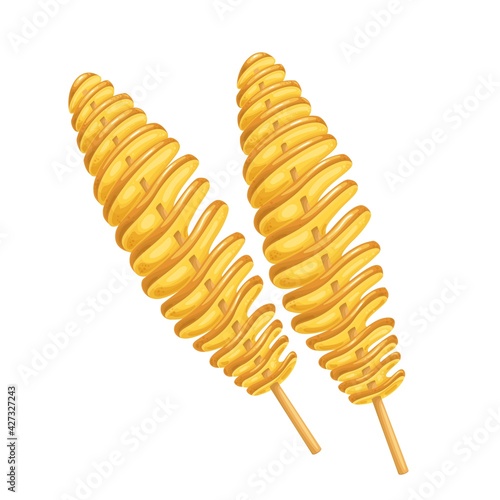 Vector tornado potato. Twisted spiral chips. Potatoes fast food vector illustration.