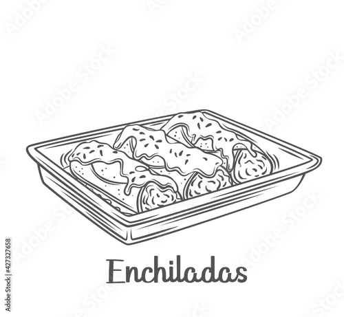 Mexican enchiladas outline vector illustration. Drawn Latin American cuisine.