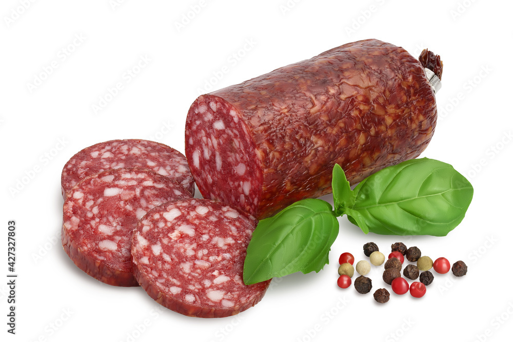 Smoked sausage salami isolated on white background with clipping path and full depth of field Smoked sausage salami isolated on white background with clipping path and full depth of field