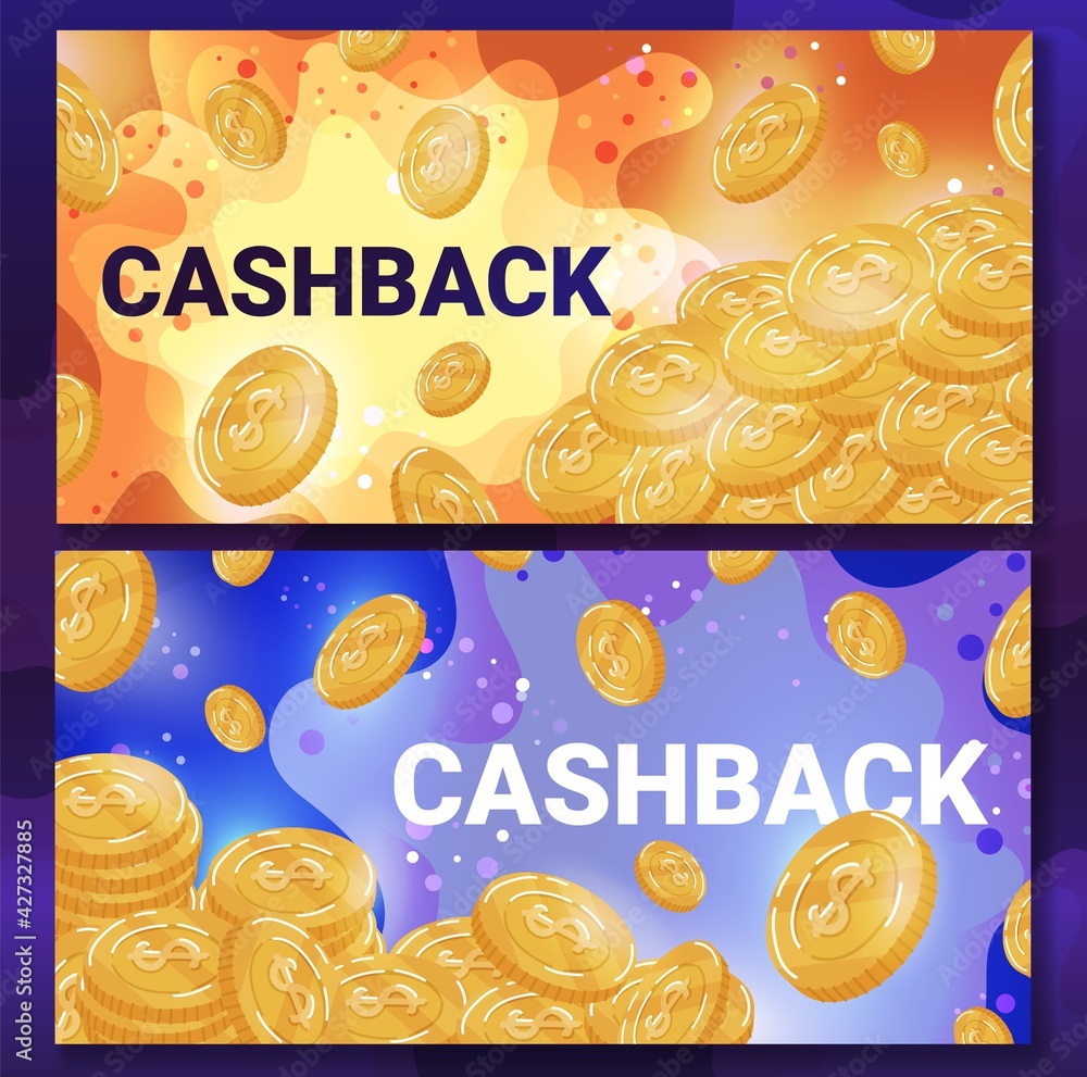Cashback coins, cash return, commerce business, purchase concept, money background, design, in cartoon style vector illustration.