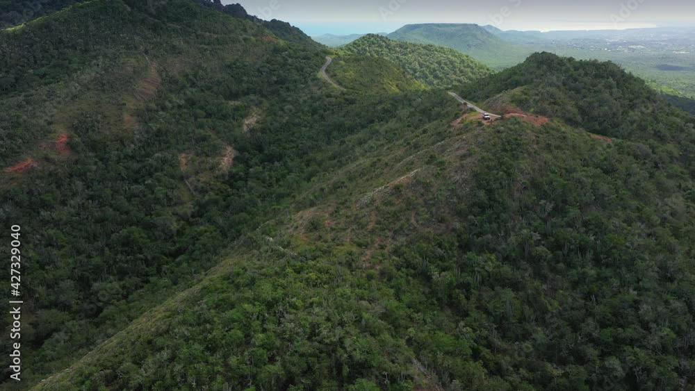 Aerial view above scenery of Curacao, Caribbean with ocean, coast, mountains Aerial view above scenery of Curacao, Caribbean with ocean, coast, mountains