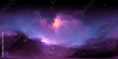 Fototapeta Naklejka Na Ścianę i Meble -  360 degree equirectangular projection space background with nebula and stars, environment map. HDRI spherical panorama