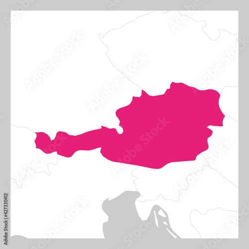 Map of Austria pink highlighted with neighbor countries