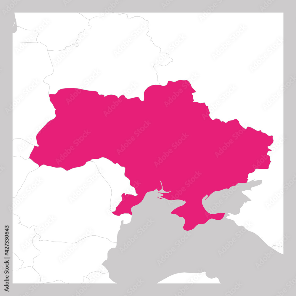 Map of Ukraine pink highlighted with neighbor countries
