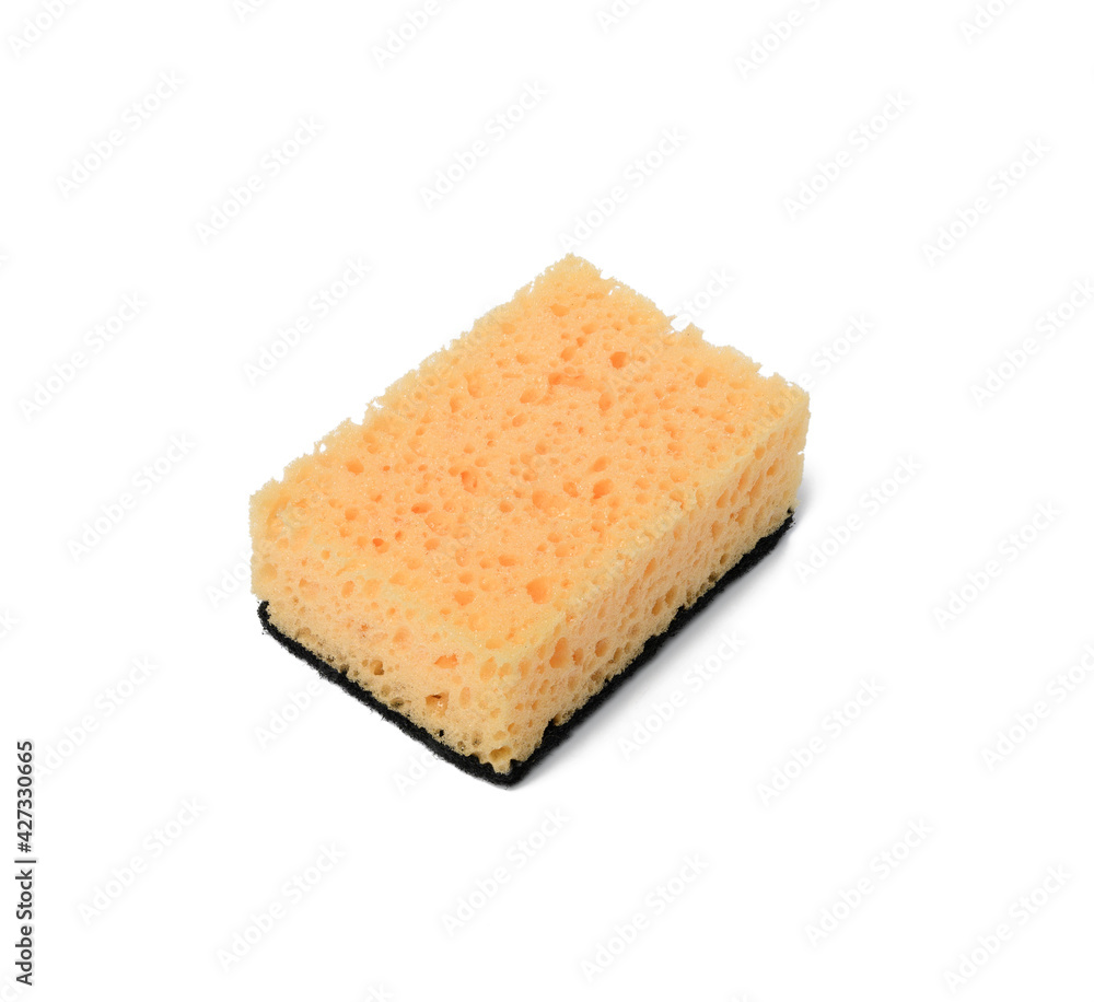 new yellow dishwashing sponge isolated on white background