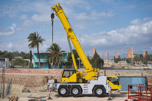 detail of crane working in urbanization construction