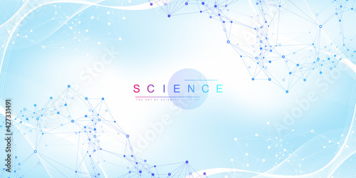 Scientific vector illustration genetic engineering and gene manipulation concept. DNA helix, DNA strand, molecule or atom, neurons. Abstract structure for Science or medical background. CRISPR CAS9.