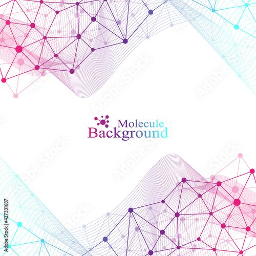 Big Genomic Data Visualization. DNA helix, DNA strand, DNA Test. CRISPR CAS9 - Genetic engineering. Molecule or atom, neurons. Abstract structure for Science or medical background, banner. Wave flow.