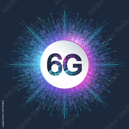 6G network wireless systems and internet vector illustration. Communication network. Business concept banner. Artificial Intelligence and Machine Learning Concept Banner.