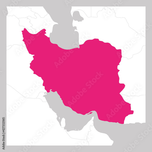 Map of Iran pink highlighted with neighbor countries