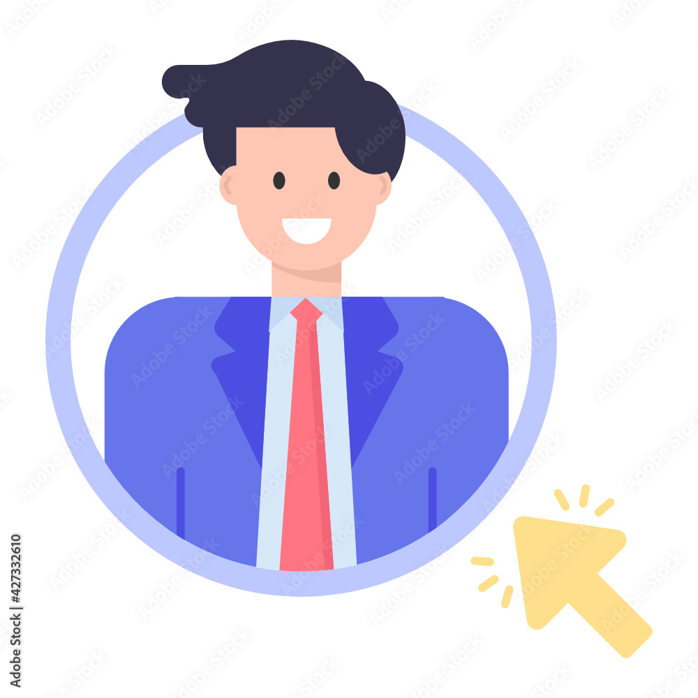 An icon of click profile in flat character design
An icon of click profile in flat character design